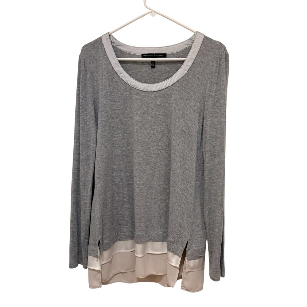 WHBM Long Sleeve Satin Chiffon Layered Trim Women's M Quiet Money Mach. Wash